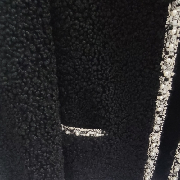 Glamourpuss NYC Faux Fur Blazer Black with Embroidered Pearl Trim Size M/L - Picture 3 of 8